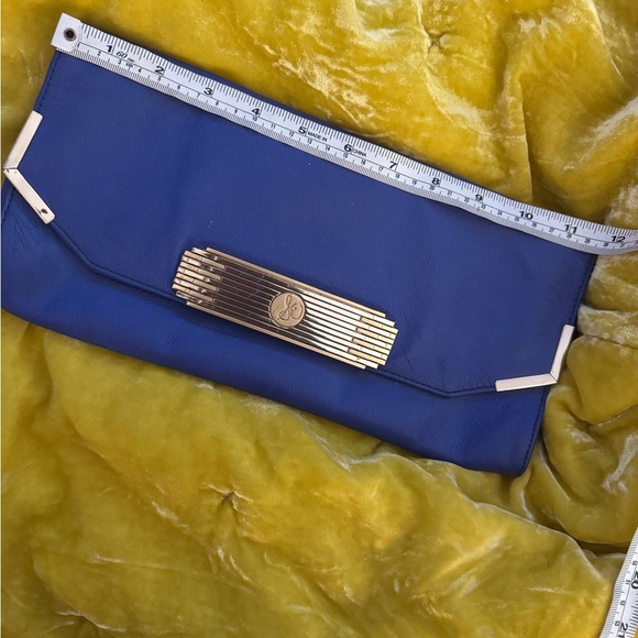 Sam Edelman Cobalt Blue Leather Clutch Bag with Silver and Gold Metal Hardware - Picture 6 of 7